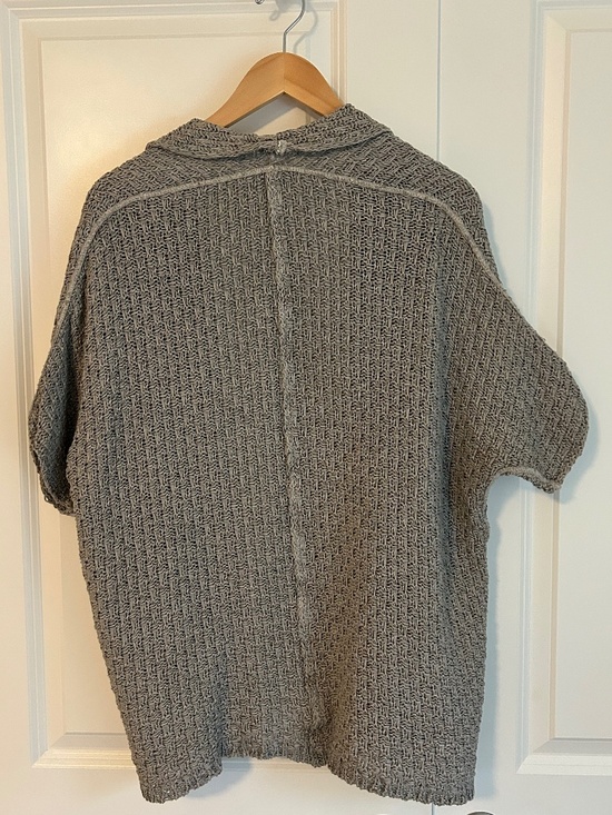 BASE MILANO open front short sleeve cardigan cotton blend gray mushroom sz M - Picture 2 of 7